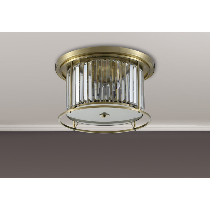 Nelson Lighting NL91349 Maccia 4 Light Flush Ceiling Light Antique Brass Clear