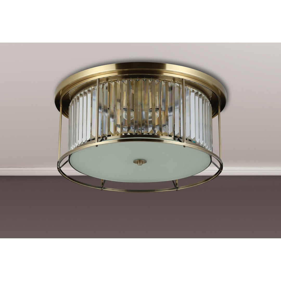 Nelson Lighting NL91359 Maccia 6 Light Flush Ceiling Light Antique Brass Clear