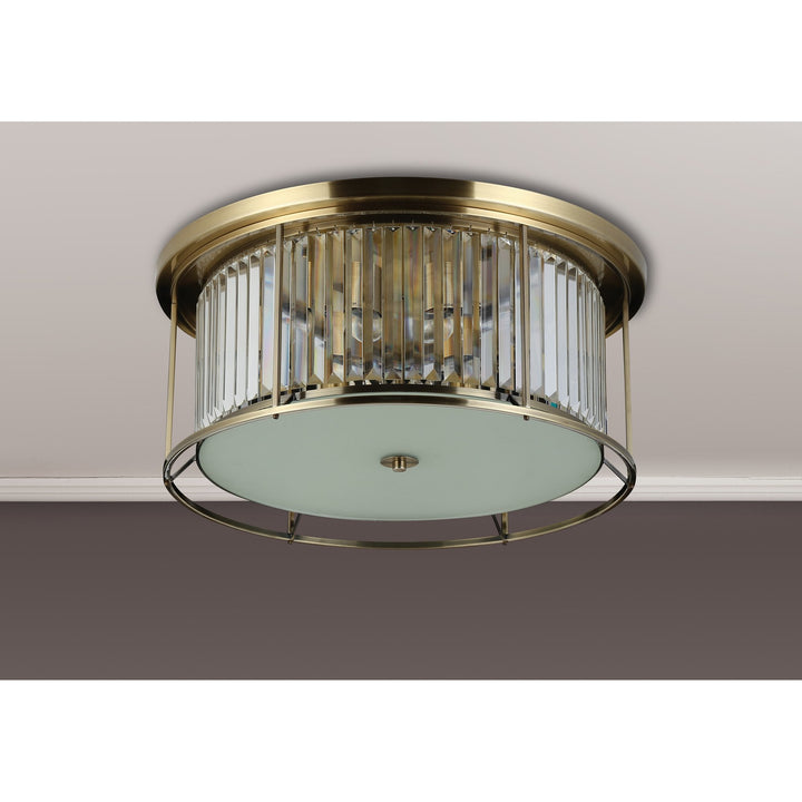 Nelson Lighting NL91359 Maccia 6 Light Flush Ceiling Light Antique Brass Clear