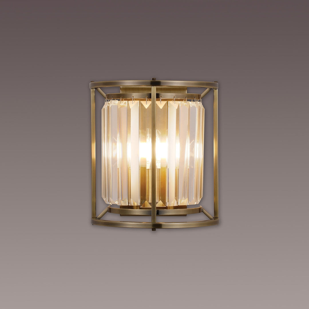 Nelson Lighting NL91369 Maccia 2 Light Wall Light Antique Brass Clear