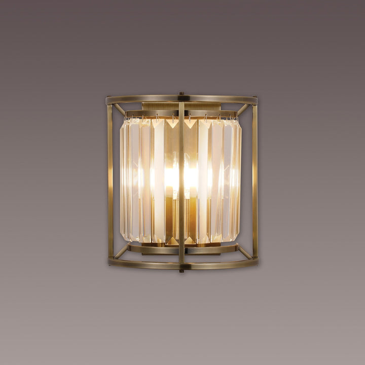 Nelson Lighting NL91369 Maccia 2 Light Wall Light Antique Brass Clear