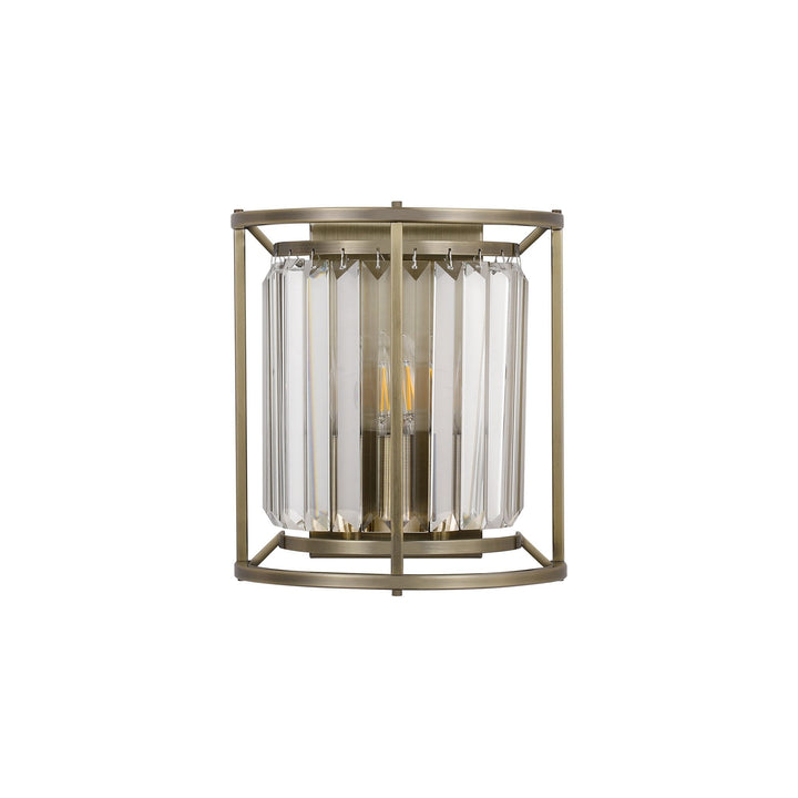 Nelson Lighting NL91369 Maccia 2 Light Wall Light Antique Brass Clear