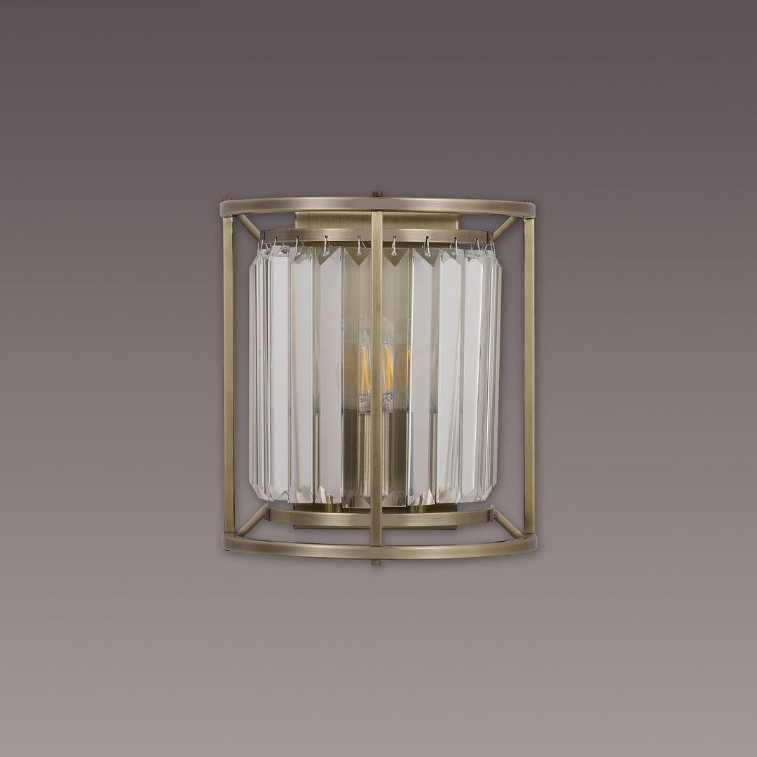 Nelson Lighting NL91369 Maccia 2 Light Wall Light Antique Brass Clear