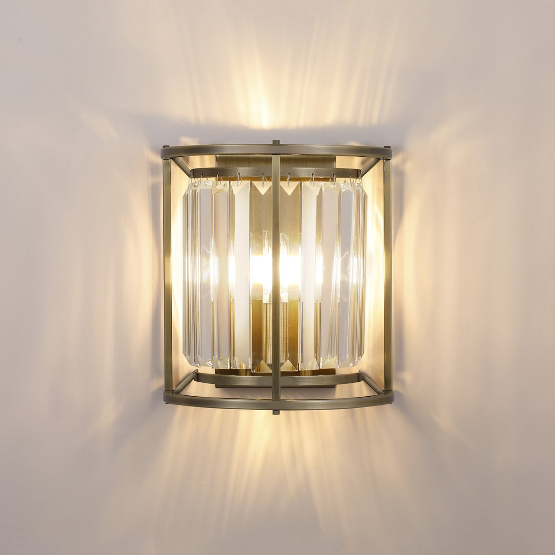 Nelson Lighting NL91369 Maccia 2 Light Wall Light Antique Brass Clear