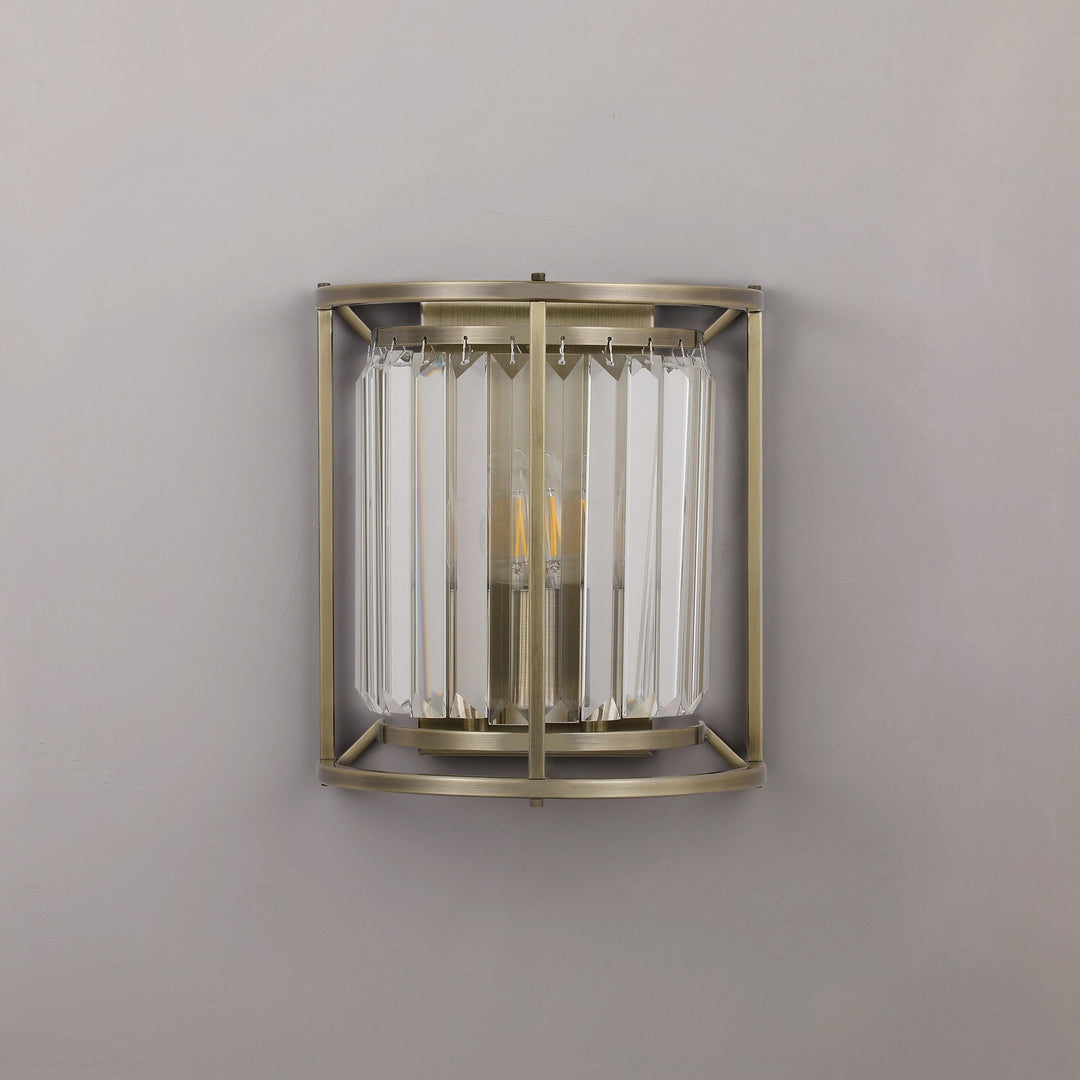 Nelson Lighting NL91369 Maccia 2 Light Wall Light Antique Brass Clear