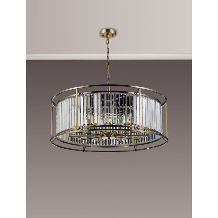 Nelson Lighting NL93079 Maccia 10 Light Pendant Antique Brass Clear