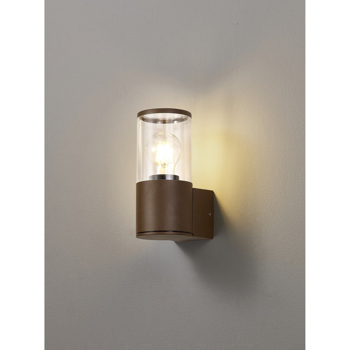 Nelson Lighting NL7074/CL9 Marc 1 Light Outdoor Wall Light Matt Brown Clear