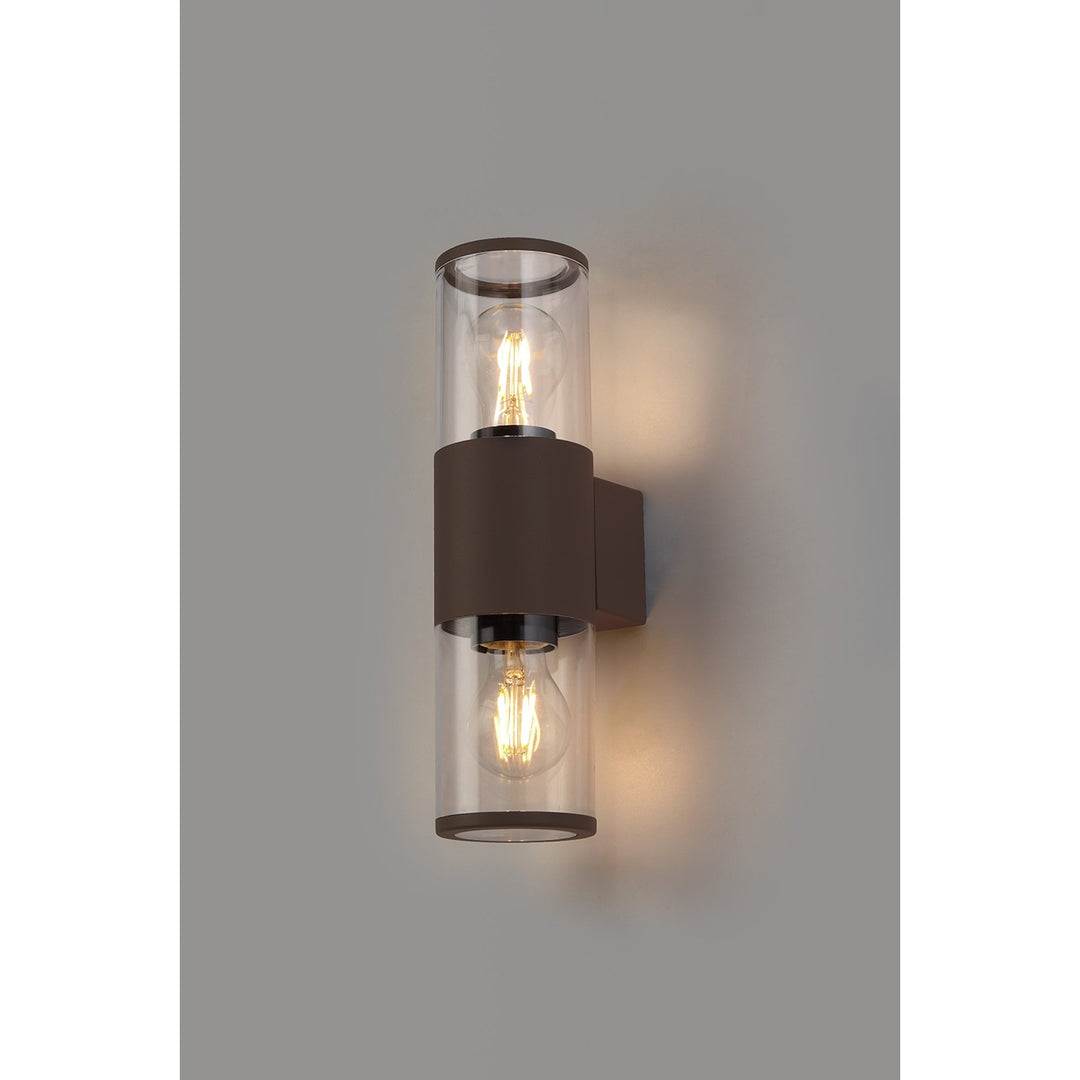 Nelson Lighting NL7075/CL9 Marc 2 Light Outdoor Wall Light Matt Brown Clear