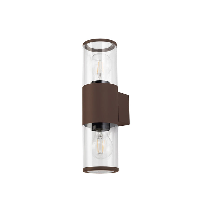 Nelson Lighting NL7075/CL9 Marc 2 Light Outdoor Wall Light Matt Brown Clear