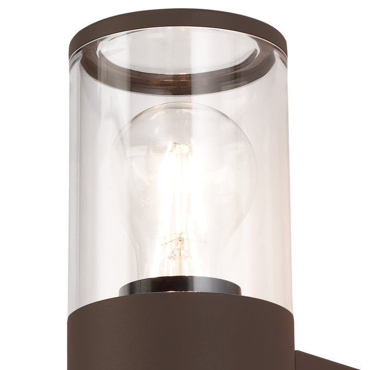 Nelson Lighting NL7075/CL9 Marc 2 Light Outdoor Wall Light Matt Brown Clear