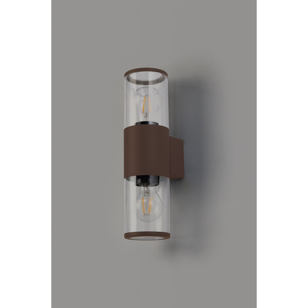 Nelson Lighting NL7075/CL9 Marc 2 Light Outdoor Wall Light Matt Brown Clear