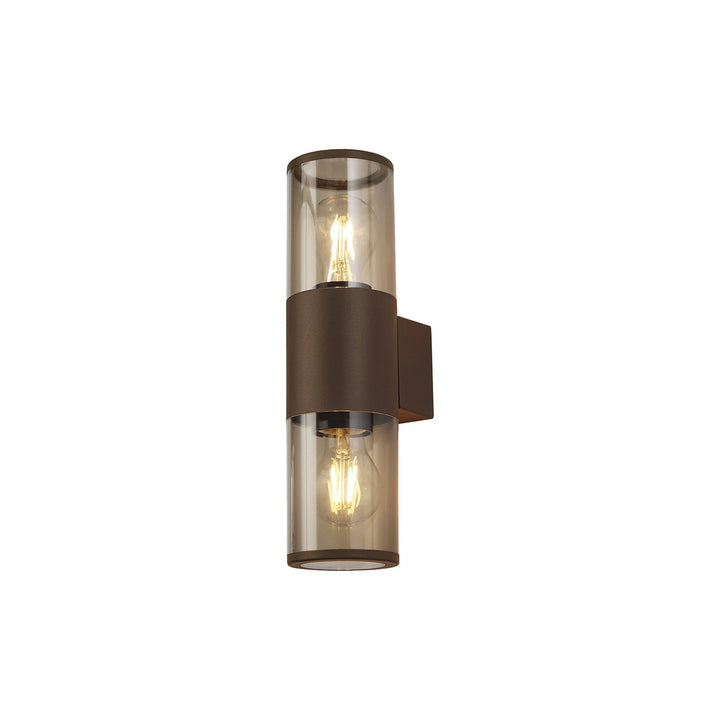 Nelson Lighting NL7075/SM9 Marc 2 Light Outdoor Wall Light Matt Brown Smoked