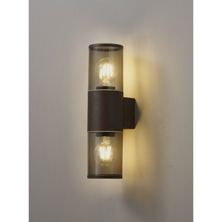 Nelson Lighting NL7075/SM9 Marc 2 Light Outdoor Wall Light Matt Brown Smoked