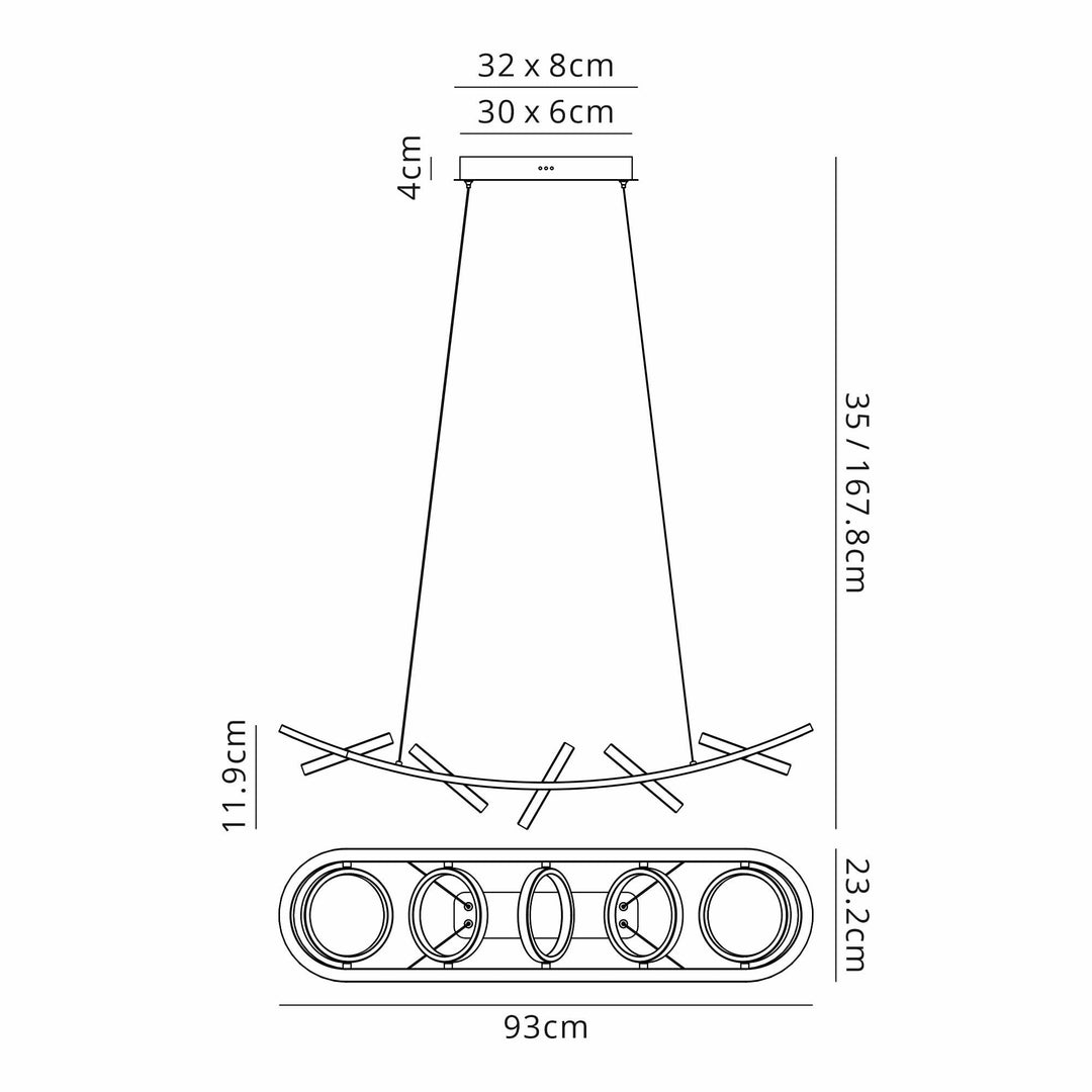 Nelson Lighting NL74519 Naegel 5 LED Linear Pendant Satin Black Gold