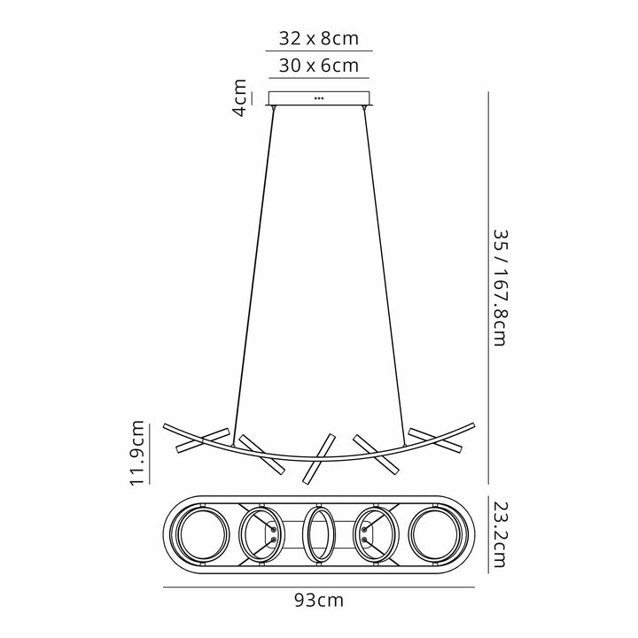 Nelson Lighting NL74519 Naegel 5 LED Linear Pendant Satin Black Gold