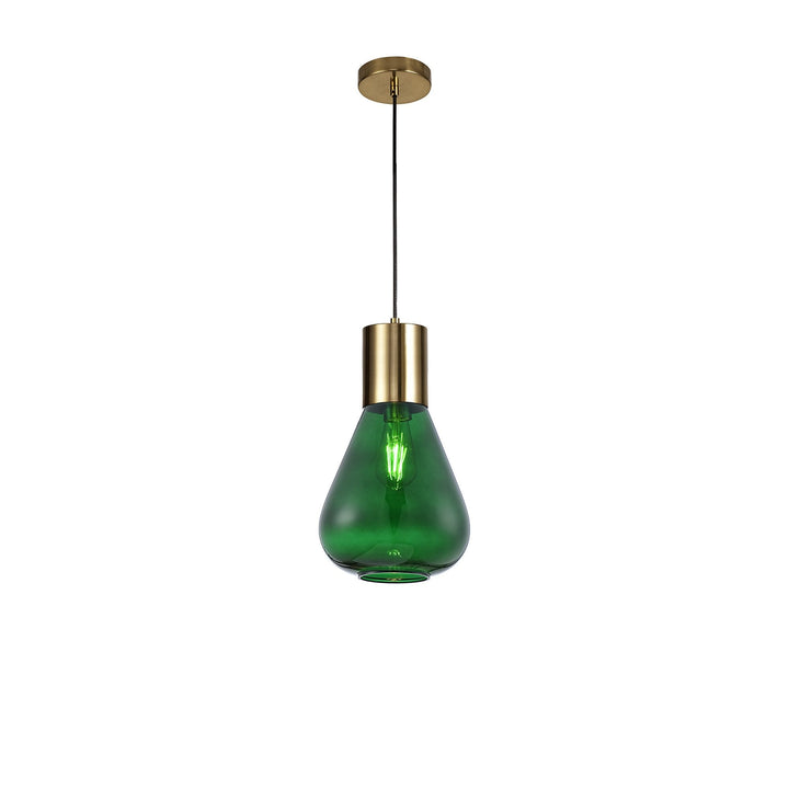 Nelson Lighting NLK09259 Olivia 1 Light Narrow Pendant Ancient Brass Green