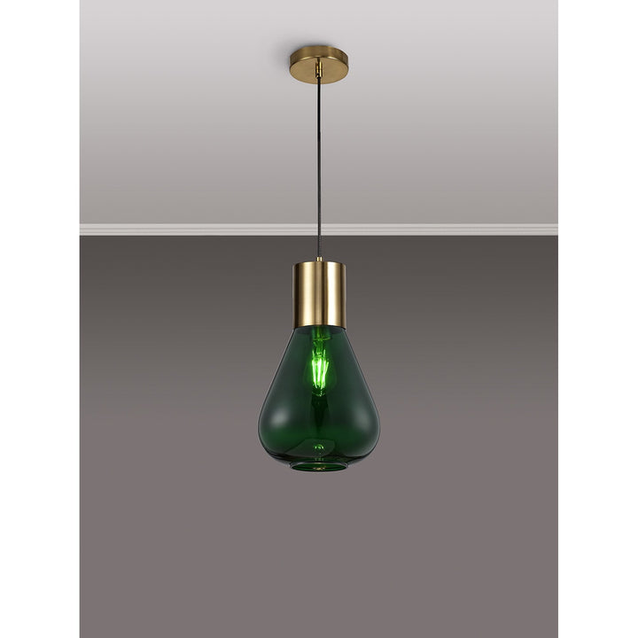 Nelson Lighting NLK09259 Olivia 1 Light Narrow Pendant Ancient Brass Green