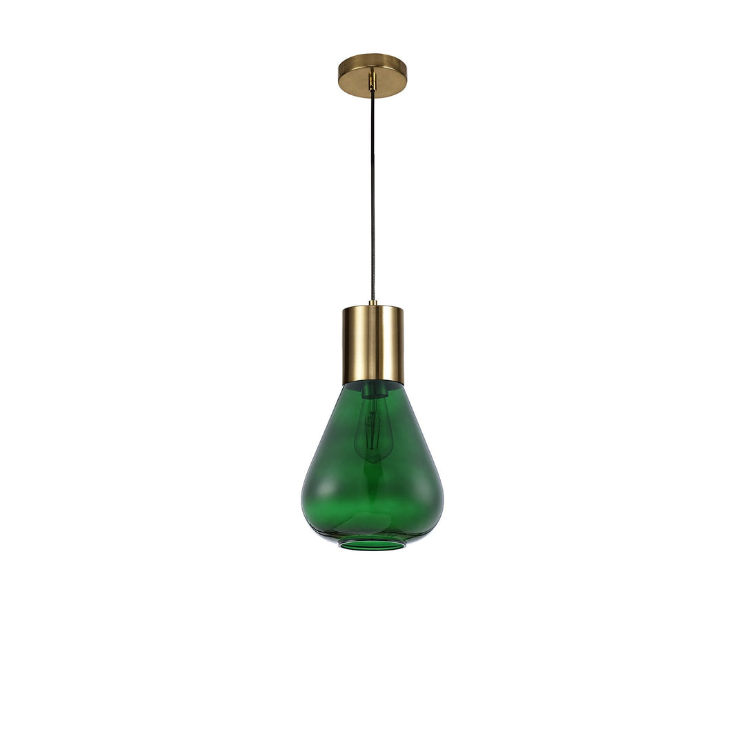 Nelson Lighting NLK09259 Olivia 1 Light Narrow Pendant Ancient Brass Green