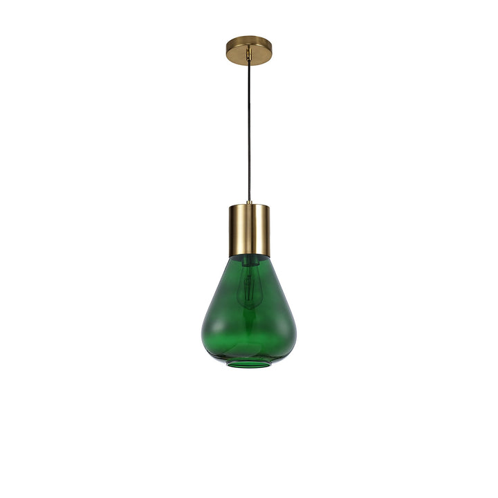 Nelson Lighting NLK09259 Olivia 1 Light Narrow Pendant Ancient Brass Green