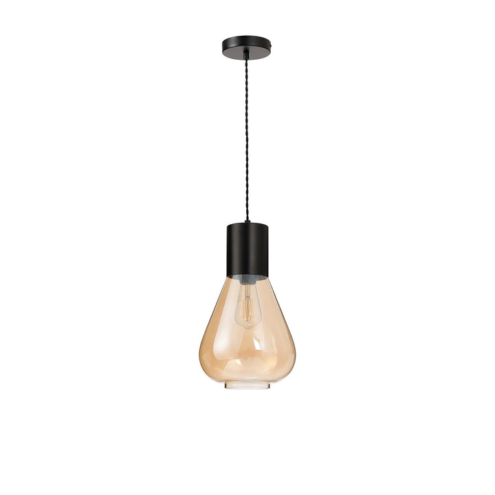 Nelson Lighting NLK09649 Olivia 1 Light Narrow Pendant Satin Black Amber