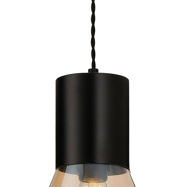 Nelson Lighting NLK09649 Olivia 1 Light Narrow Pendant Satin Black Amber