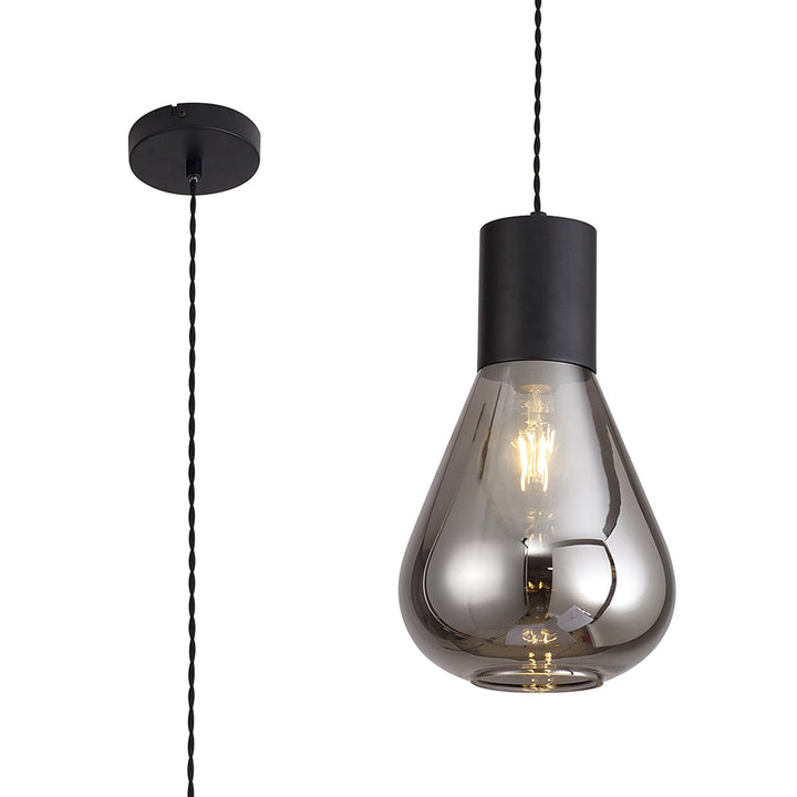 Nelson Lighting NLK09729 Olivia 1 Light Narrow Pendant Satin Black Smoke