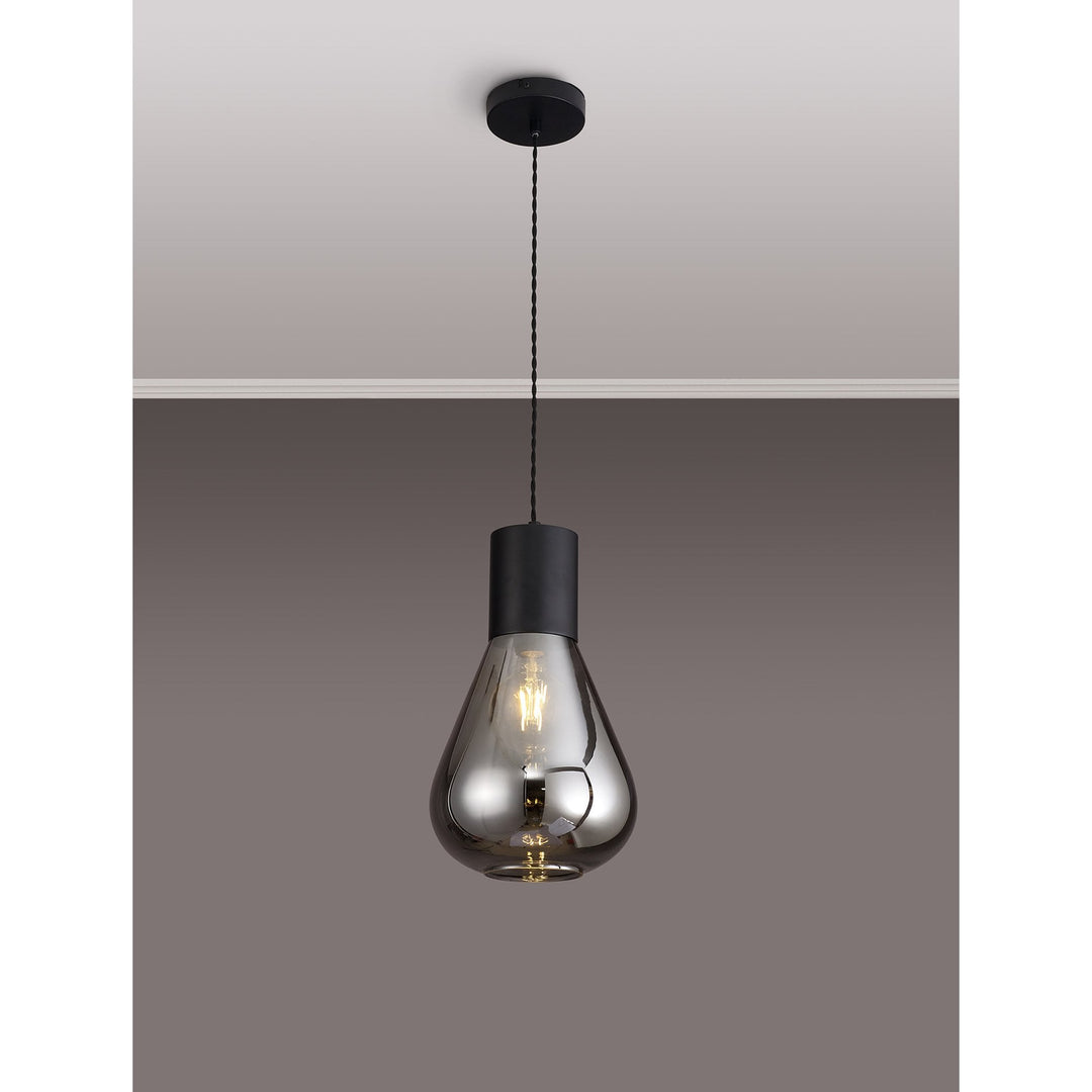 Nelson Lighting NLK09729 Olivia 1 Light Narrow Pendant Satin Black Smoke