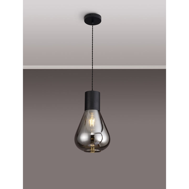 Nelson Lighting NLK09729 Olivia 1 Light Narrow Pendant Satin Black Smoke