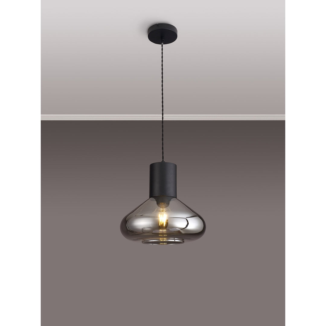 Nelson Lighting NLK09839 Olivia 1 Light Wide Pendant Satin Black Smoke