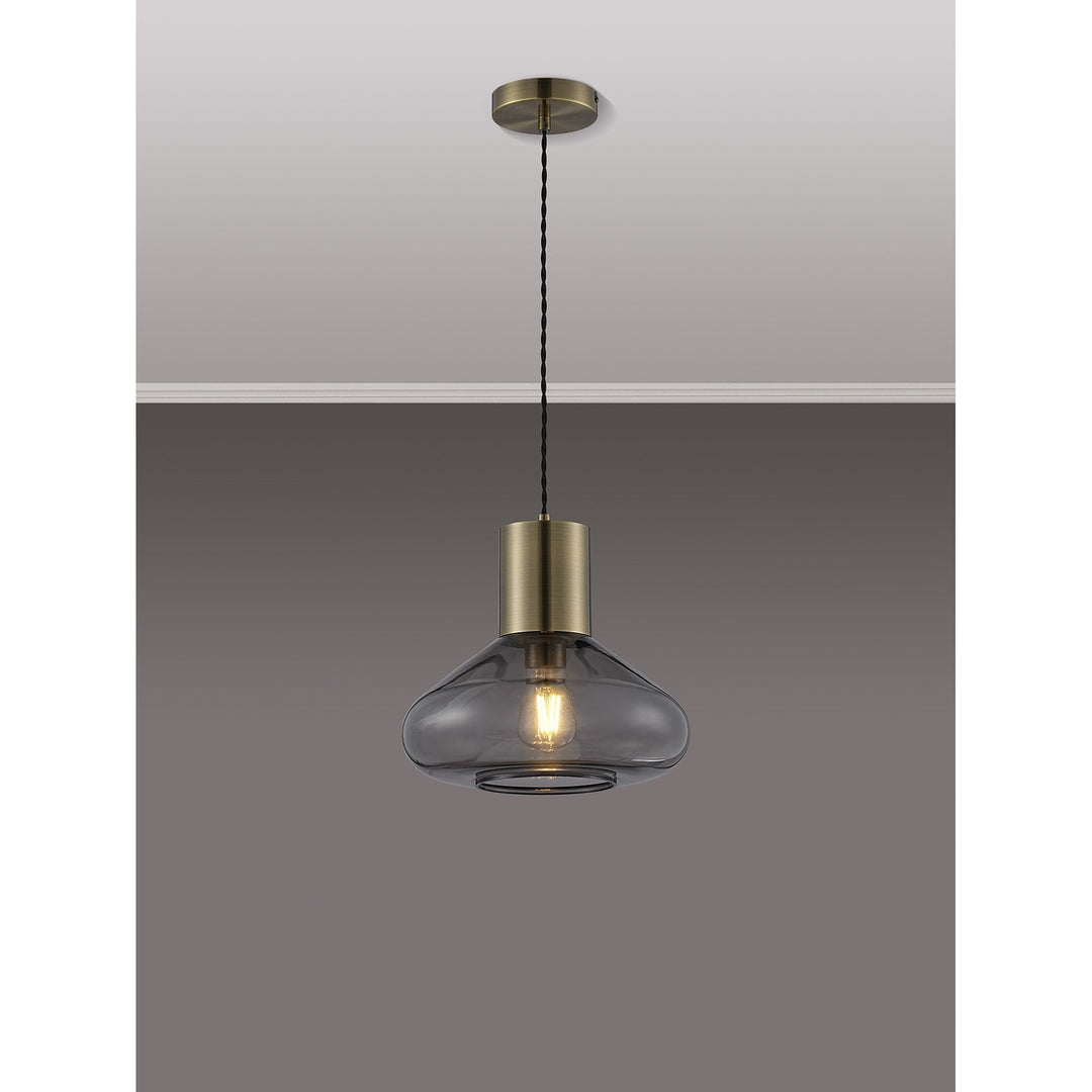 Nelson Lighting NLK10019 Olivia 1 Light Wide Pendant Antique Brass Black