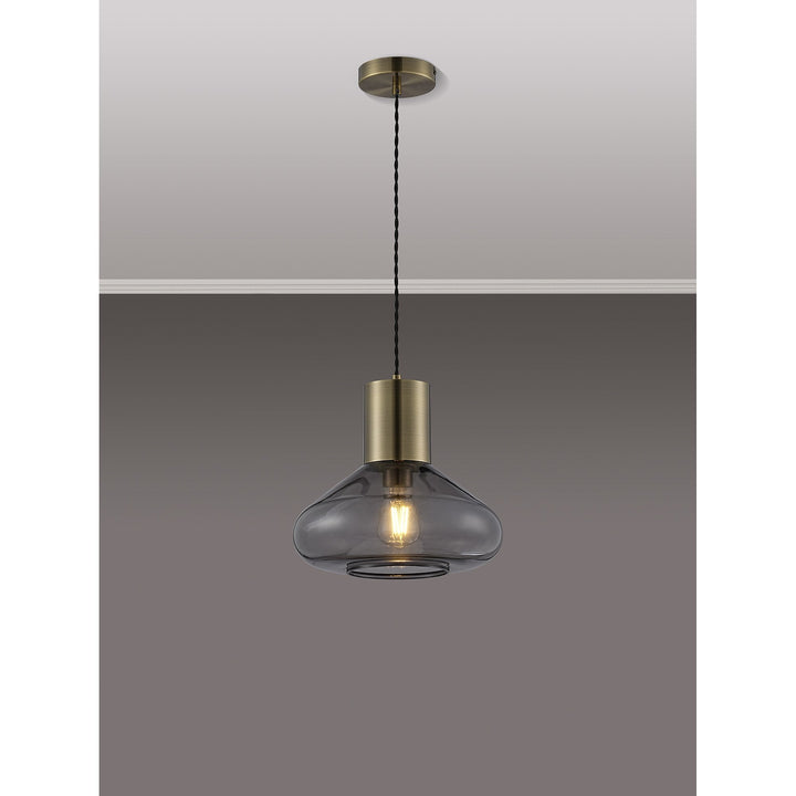 Nelson Lighting NLK10019 Olivia 1 Light Wide Pendant Antique Brass Black