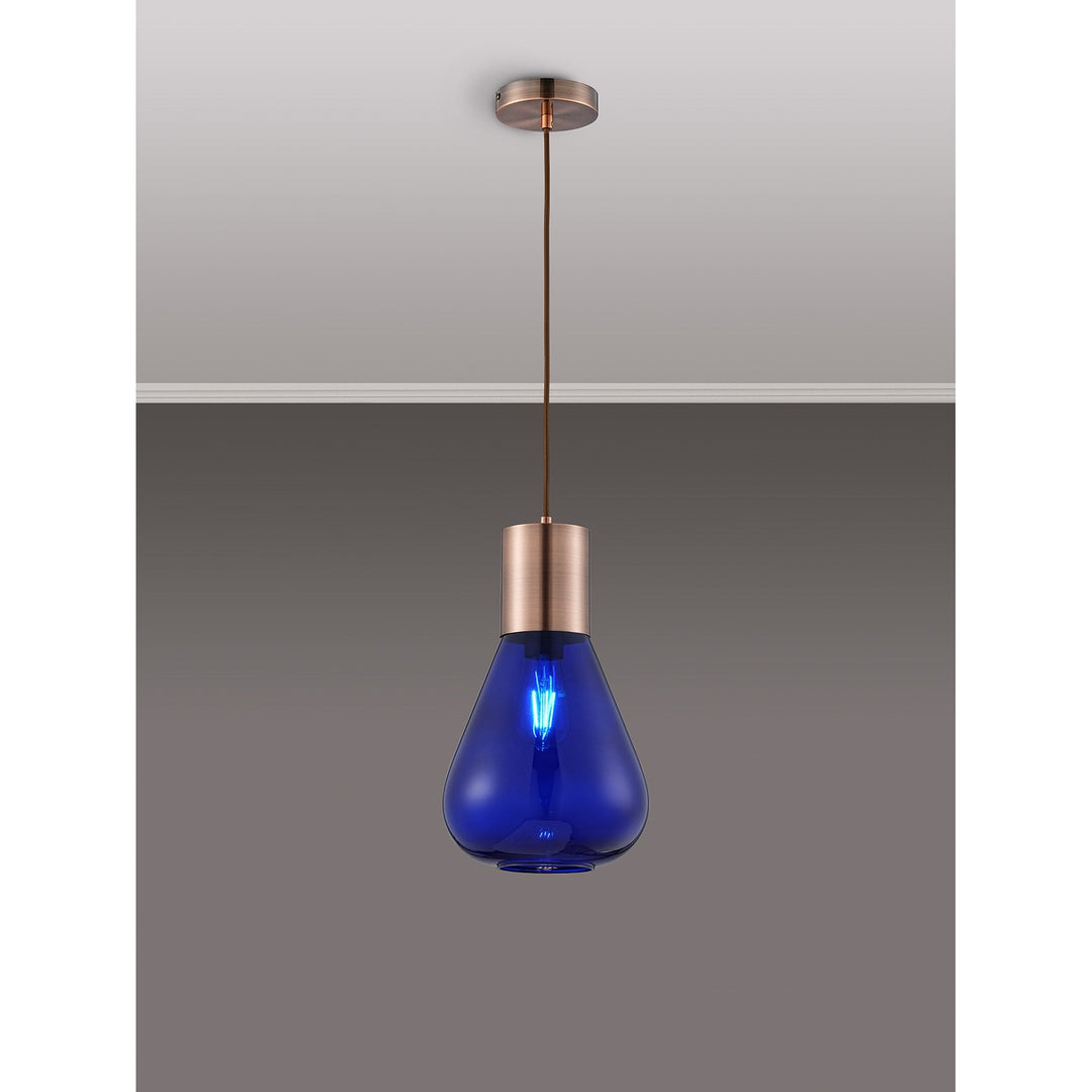 Nelson Lighting NLK10119 Olivia 1 Light Narrow Pendant Antique Copper Blue