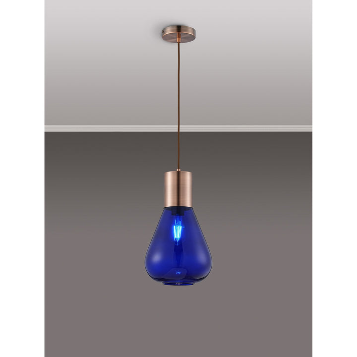 Nelson Lighting NLK10119 Olivia 1 Light Narrow Pendant Antique Copper Blue