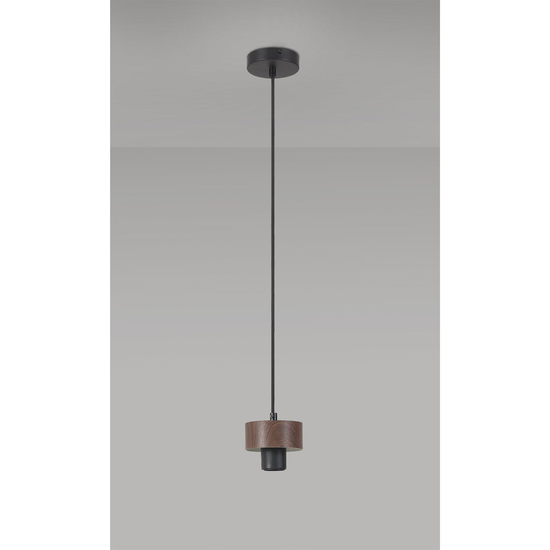 Nelson Lighting NL85539 Raibon Suspension Kit Matt Black / Walnut / Black Fabric