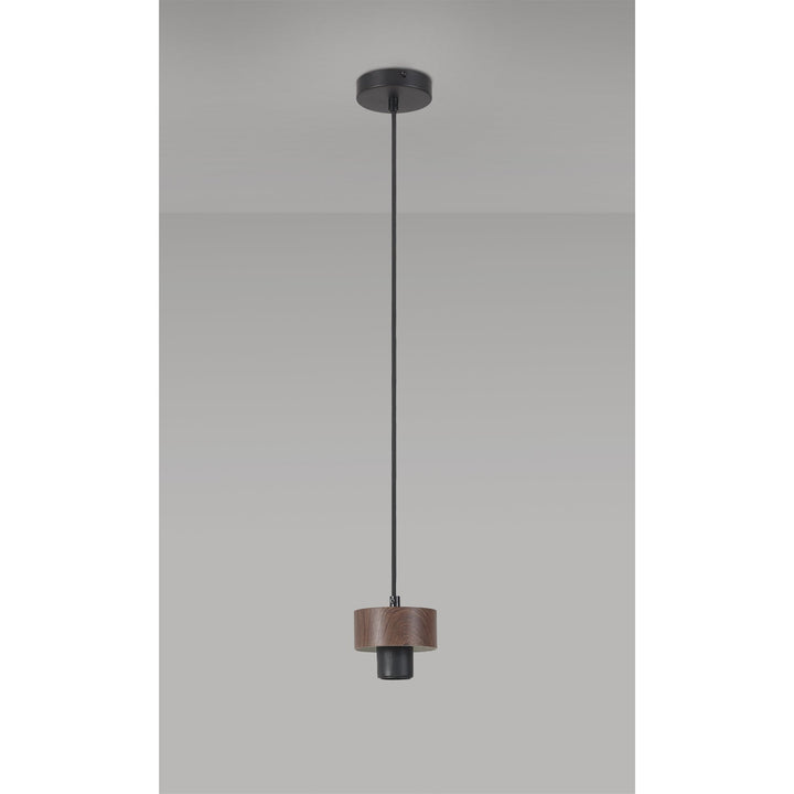 Nelson Lighting NL85539 Raibon Suspension Kit Matt Black / Walnut / Black Fabric