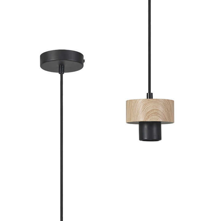 Nelson Lighting NL85549 Raibon Suspension Kit Matt Black / Teak / Black Fabric