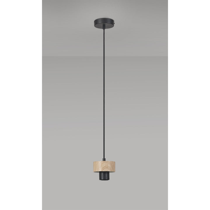 Nelson Lighting NL85549 Raibon Suspension Kit Matt Black / Teak / Black Fabric