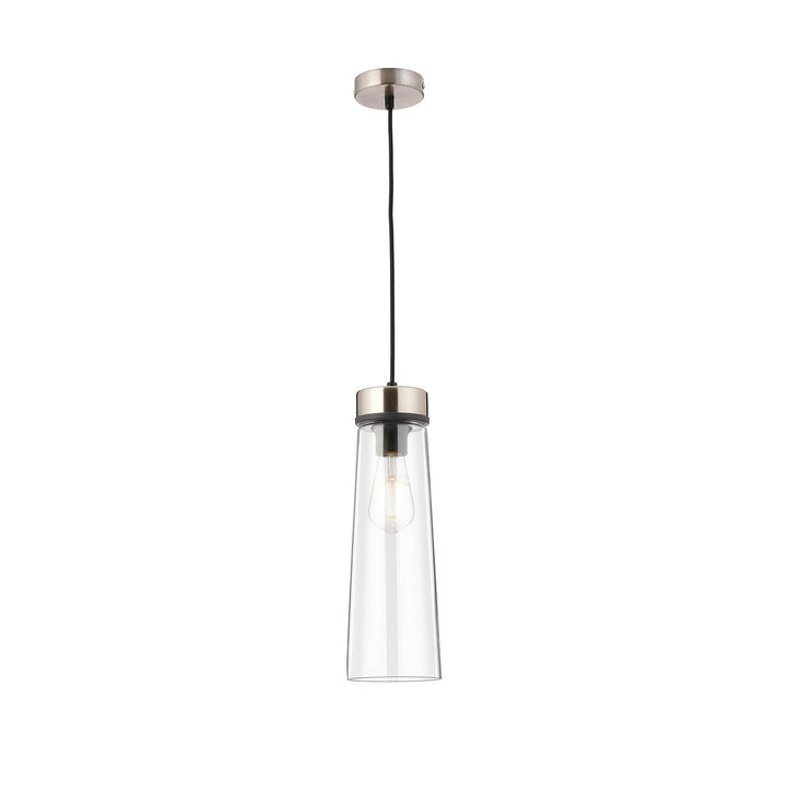 Nelson Lighting NLK15659 Raibon 1 Light Pendant Satin Nickel Clear