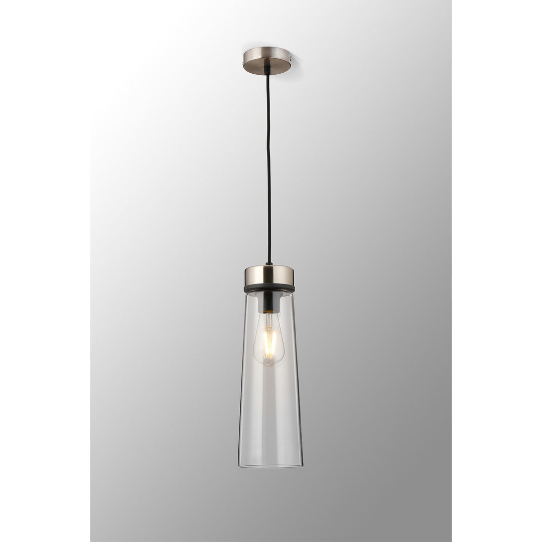 Nelson Lighting NLK15659 Raibon 1 Light Pendant Satin Nickel Clear