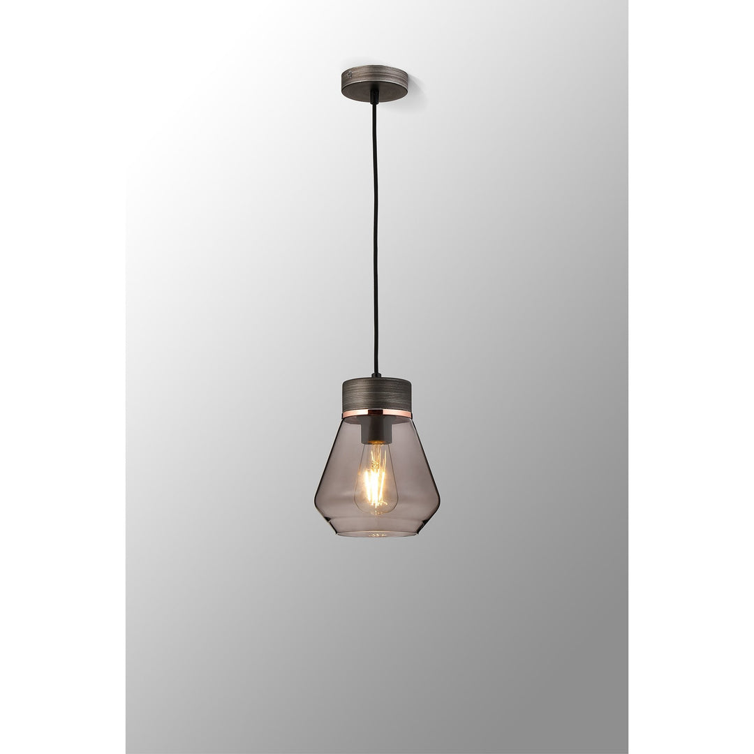 Nelson Lighting NLK15669 Raibon 1 Light Pendant Aged Pewter Smoke