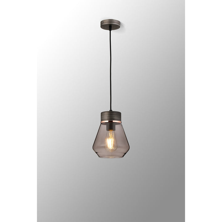 Nelson Lighting NLK15669 Raibon 1 Light Pendant Aged Pewter Smoke