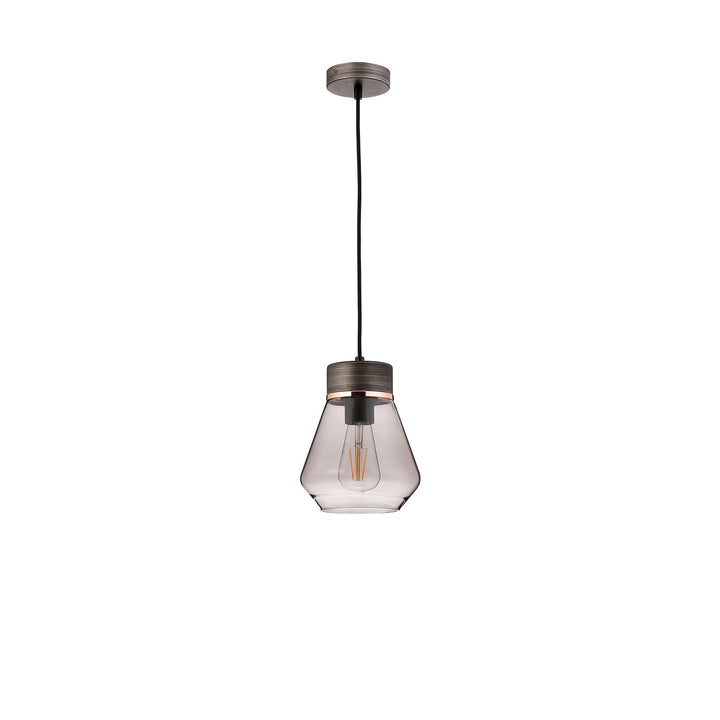 Nelson Lighting NLK15669 Raibon 1 Light Pendant Aged Pewter Smoke