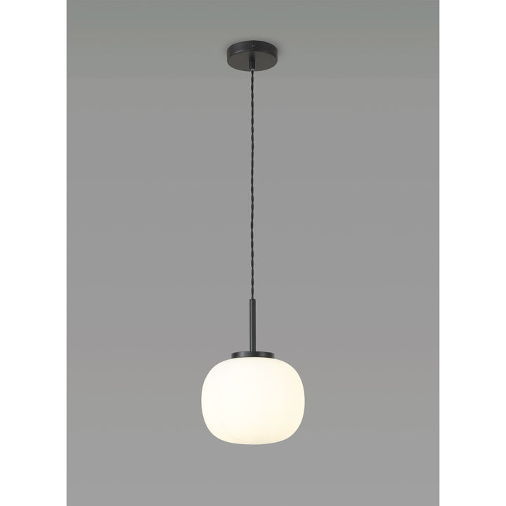 Nelson Lighting NL86399 Sabus Small Oval Ball Pendant 1 Light E27 Matt Black Suspension With Frosted White Glass Globe