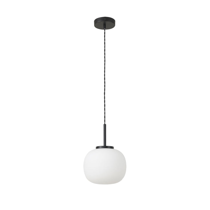 Nelson Lighting NL86399 Sabus Small Oval Ball Pendant 1 Light E27 Matt Black Suspension With Frosted White Glass Globe