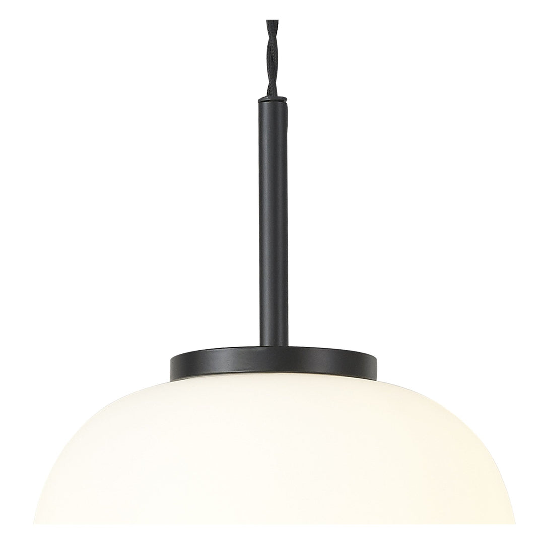 Nelson Lighting NL86399 Sabus Small Oval Ball Pendant 1 Light E27 Matt Black Suspension With Frosted White Glass Globe