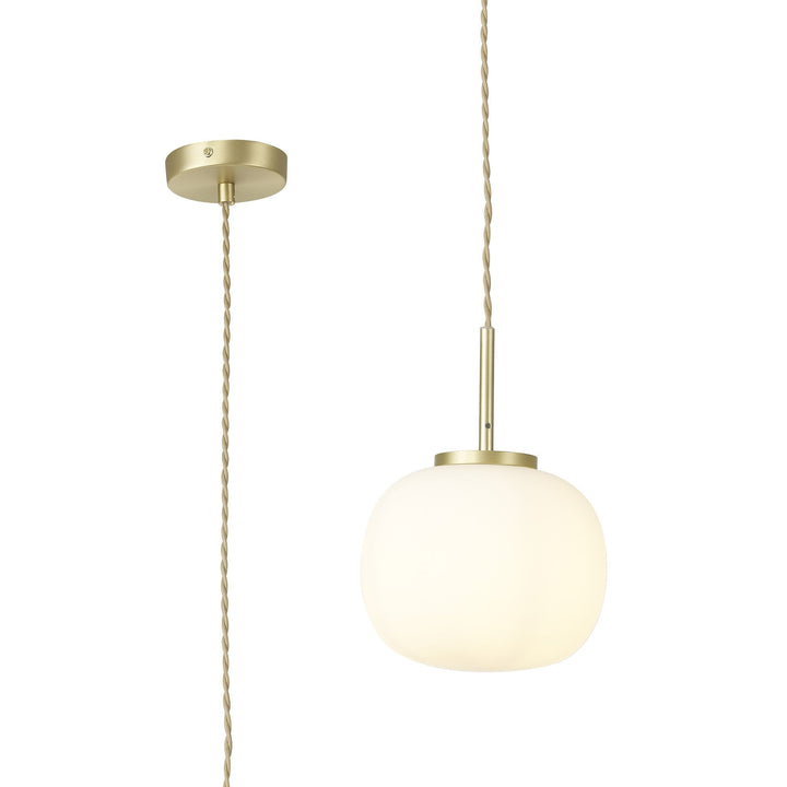 Nelson Lighting NL86489 Sabus Small Oval Ball Pendant 1 Light E27 Satin Gold Suspension With Frosted White Glass Globe