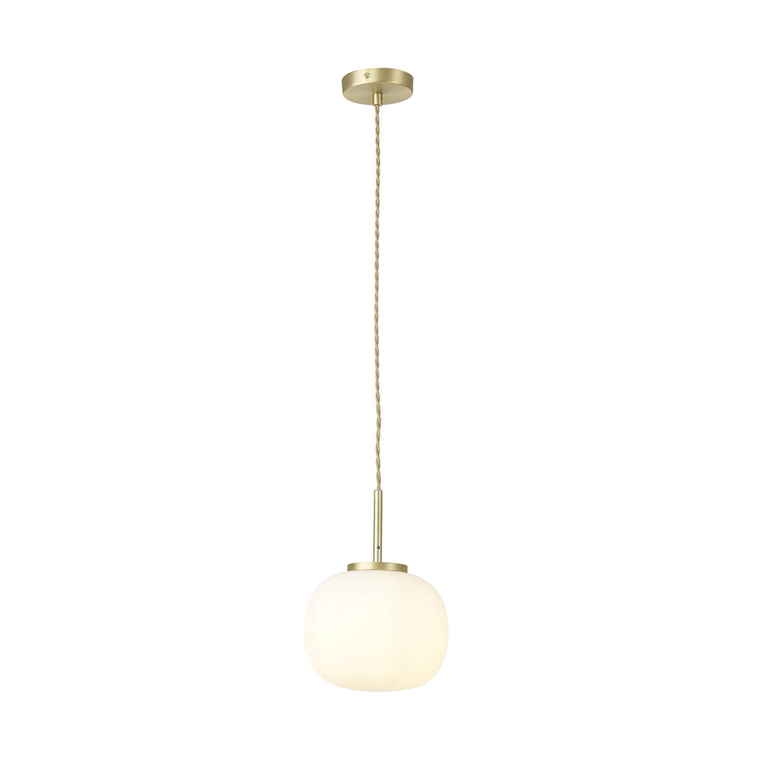 Nelson Lighting NL86489 Sabus Small Oval Ball Pendant 1 Light E27 Satin Gold Suspension With Frosted White Glass Globe