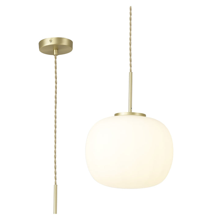 Nelson Lighting NL86499 Sabus Medium Oval Ball Pendant 1 Light E27 Satin Gold Suspension With Frosted White Glass Globe