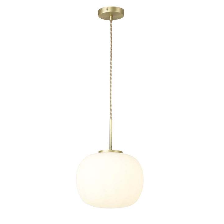 Nelson Lighting NL86499 Sabus Medium Oval Ball Pendant 1 Light E27 Satin Gold Suspension With Frosted White Glass Globe