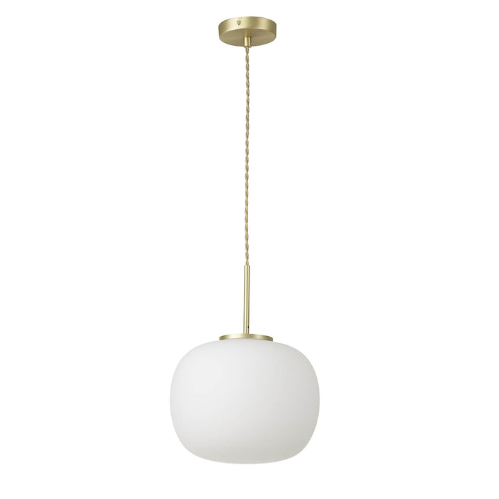 Nelson Lighting NL86499 Sabus Medium Oval Ball Pendant 1 Light E27 Satin Gold Suspension With Frosted White Glass Globe